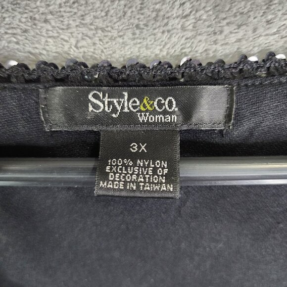 Woman Style & Co Top Shirt V-Neck Short Sleeve Red & Black Abstract Pattern 3X - Picture 6 of 11